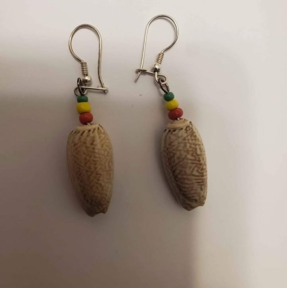 Colorful Beaded Shell Earrings From Jamaica